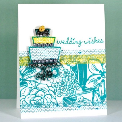  adorable wedding wishes card that includes a topsyturvy wedding cake 