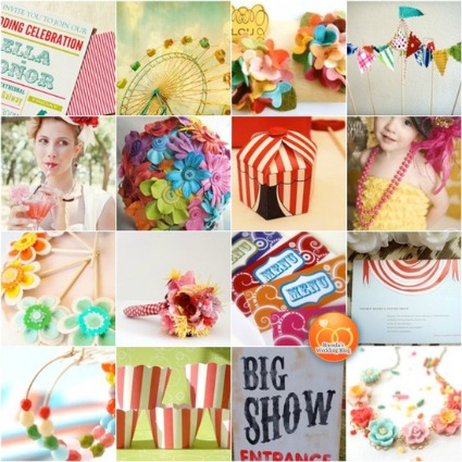 Brenda's Wedding Blog featured a carnival themed inspiration board 