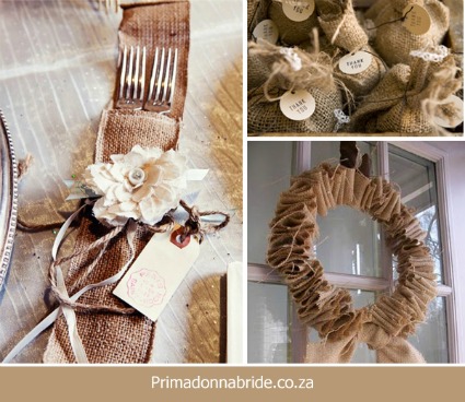 Hessian otherwise known as burlap adds rustic chic to your wedding at very 
