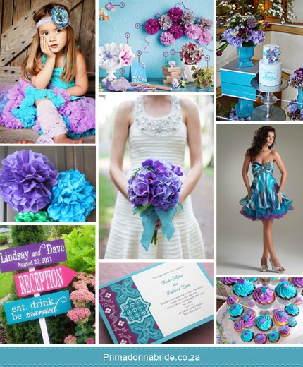 Aqua and purple make a bold and colorful statement for a wedding