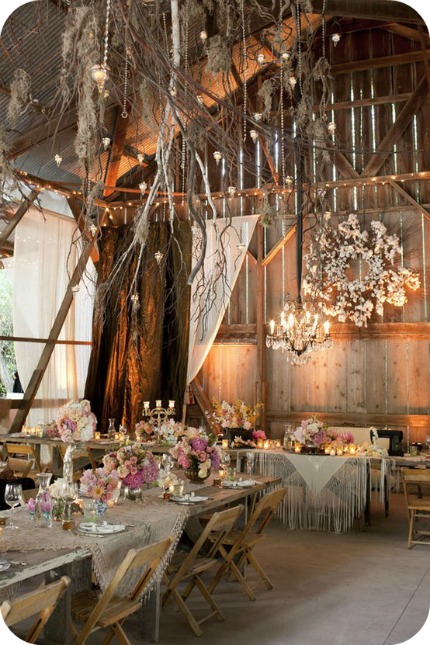Or create rustic elegance with a fabulous chandelier like the one shown in