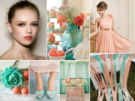 If you love soft romantic colors this aqua peach and ivory color scheme 