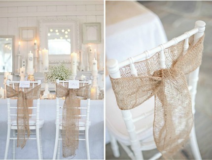 Burlap wrapped chairs are perfect for a beachy or rustic wedding